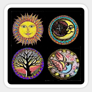 4 Tattoo Symbols Sun,Moon,Tree and Bluebird Sticker